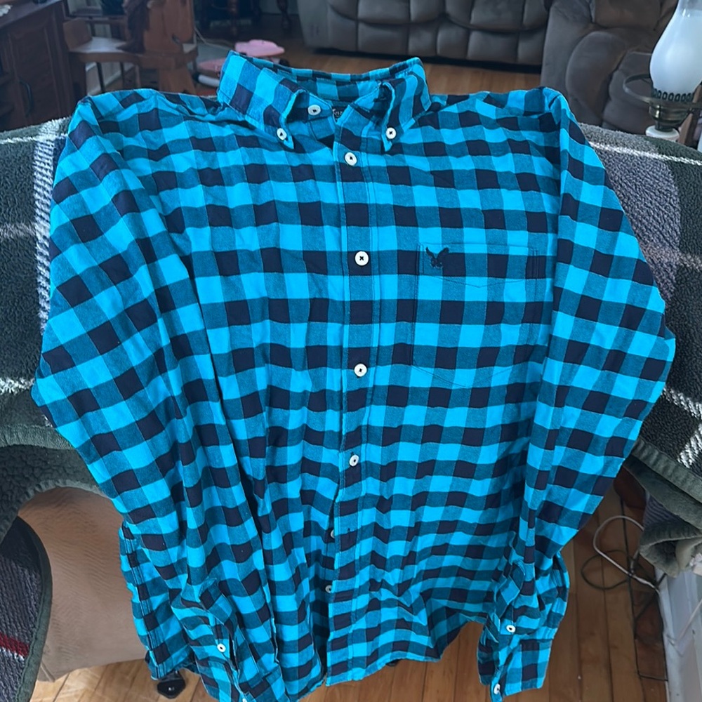 American Eagle Outfitters Teal and Navy Plaid Shirt